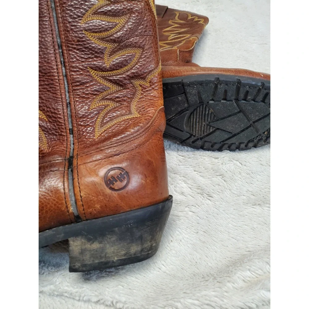Double H Tan Brown Leather Stitched Western Cowboy Boot 12 D Boho Festival Rodeo